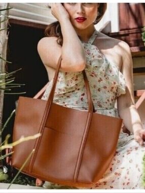 NWT Henny+Lev Danielle Tote in Cognac ■ Classic Brown Vegan Leather Tote